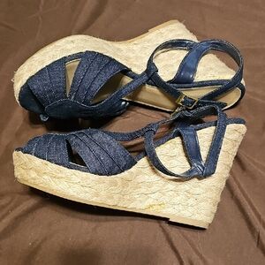 Navy Denim Espadrille Wedges
